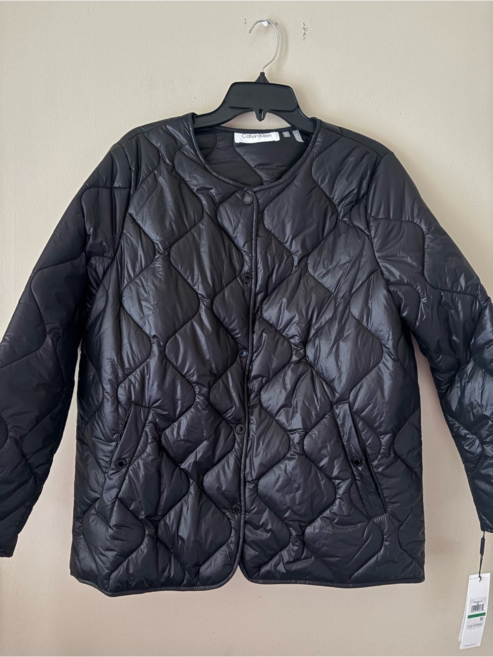 Calvin Klein Black Quilted Diamond-Pattern Puffer Water Resistant Jacket Sz. L